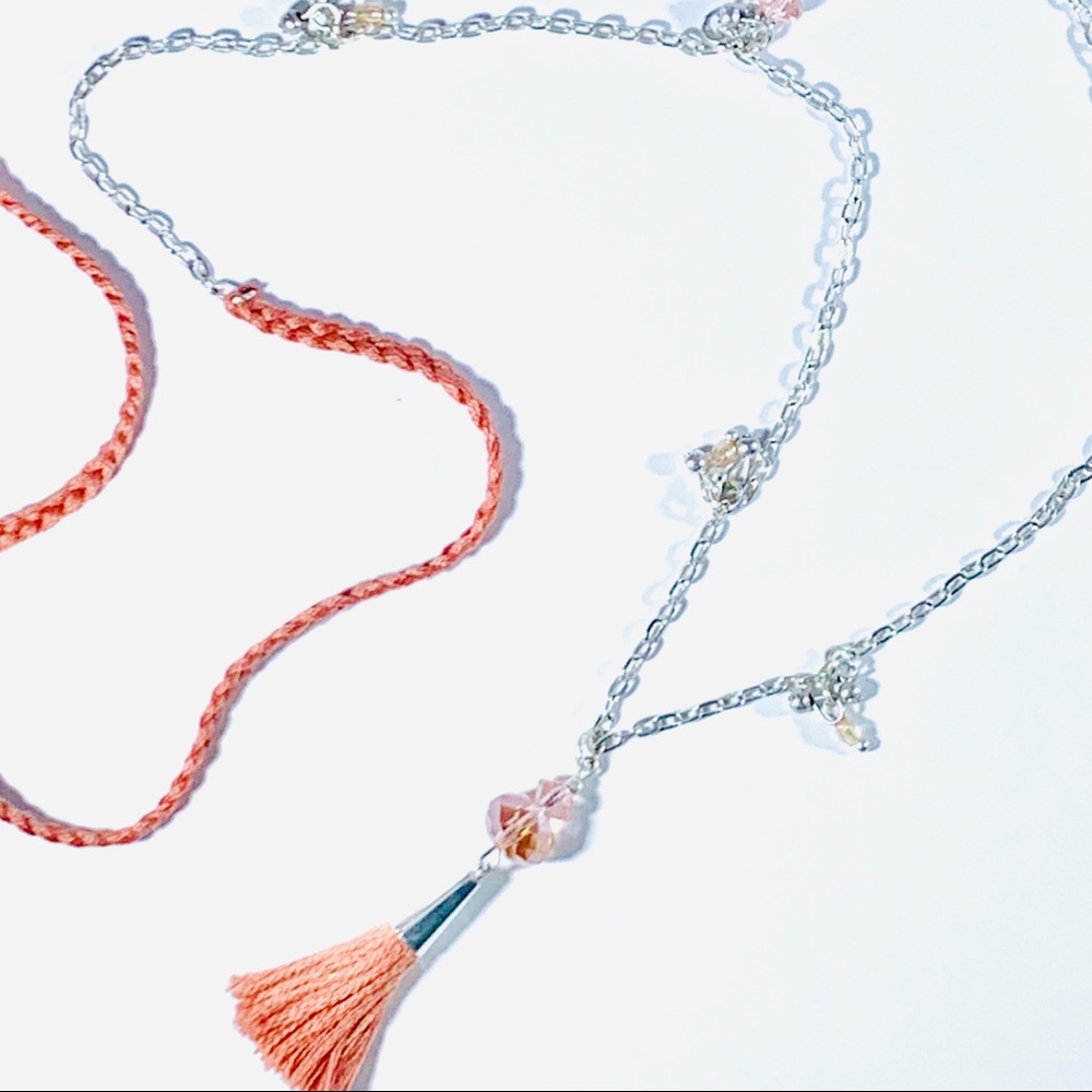 STIX+STONZ “Just Peachy” Tassel Necklace, Handmade